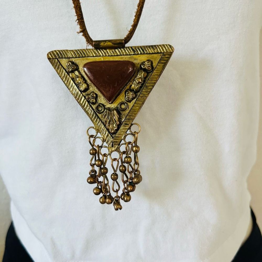 Free People leather chain amulet pendant triangle necklace boho hippie Coachella